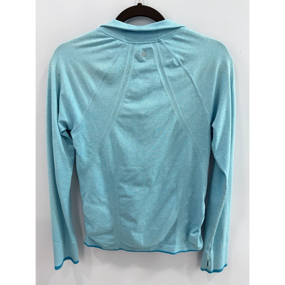 Athleta Fastest Track 1/4 Zip Pullover Blue Space Dye Ruched Medium - Picture 2 of 9